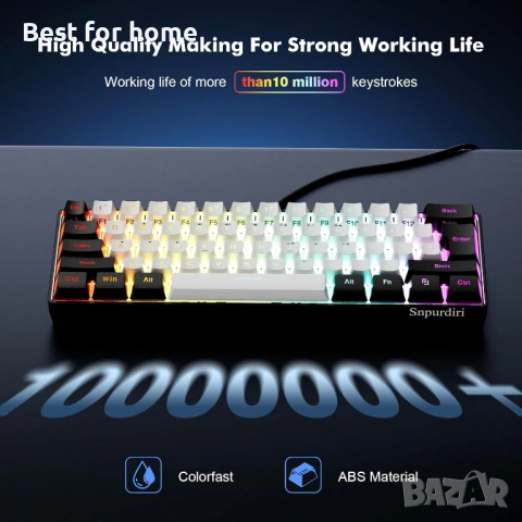 Snpurdiri 60% кабелна геймърска клавиатура, 61 клавиша с RGB подсветка, снимка 4 - Клавиатури и мишки - 53950253