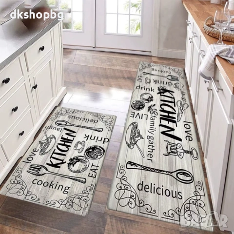 4580 Комплект кухненски килими от 2 части: 40x60см и 40x120см, устойчив полиестер