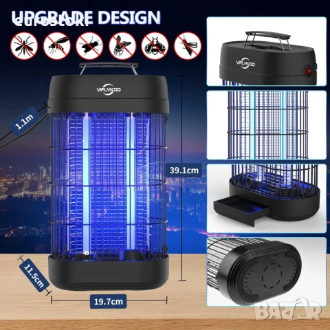 VIFLYKOO UV лампа против насекоми 18 W с UV резервна крушка, технологии за безопасност, светлина , снимка 7 - Градинска техника - 54494743