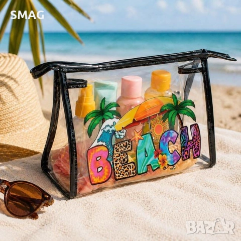 Летен несесер PVC прозрачен Beach 27x10x17 см_1262005, снимка 3 - Други - 54710637