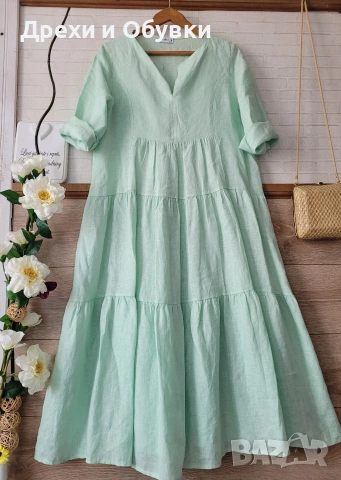 Ленена рокля в цвят мента Италия , снимка 9 - Рокли - 54157793