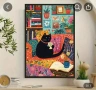 Изкуство с Весела Котка на Платно -Ретро Постер 30см./40 см., Уютна Сцена с Котка , снимка 3