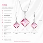 Комплект бижута с розови кристали Square Rose – колие и обеци, снимка 2