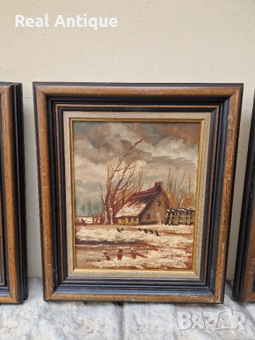 Прекрасен антикварен лот от 3 авторска картини масло върху платно , снимка 6 - Картини - 54214591