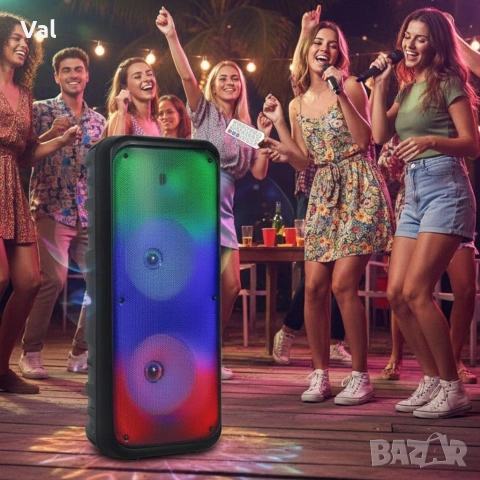 Безжична RGB тонколона – 2×8″ говорителя, Bluetooth, 1200 W, батерия 3000 mAh, снимка 3 - Тонколони - 54826911