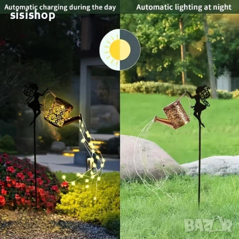 Соларна лейка с приказна фея и LED светлини 4979, снимка 6 - Градински мебели, декорация  - 54070202