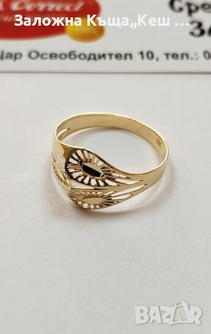 Златен дамски пръстен 14К.Тегло 1.43 гр.Размер 57.Цена 116 €., снимка 2 - Пръстени - 54200771
