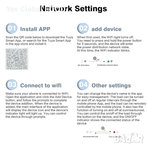 Wi-Fi смарт таймер Ailao GTS8-W 4P 40A, Tuya, снимка 6 - Ключове, контакти, щепсели - 55660734