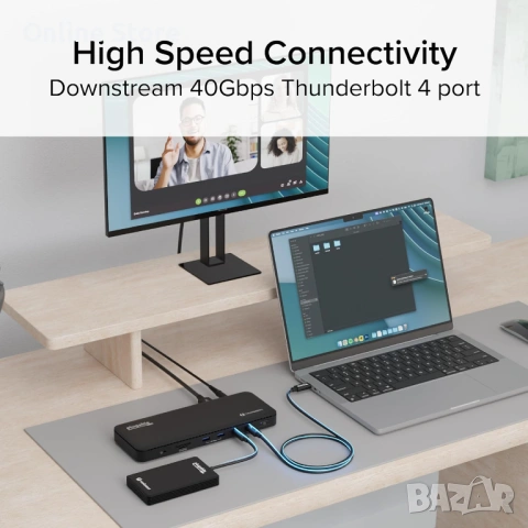 Plugable Thunderbolt 4 докинг станция 13-в-1 – 8K / 2x4K HDMI, 100W зареждане, снимка 4 - Други - 54169939