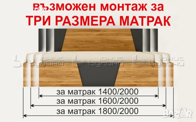 Спален комплект с матрак Варио 160/200 см, Повдигащ механизъм, Плъзгащи врати, Огледала, снимка 2 - Спални и легла - 33448317