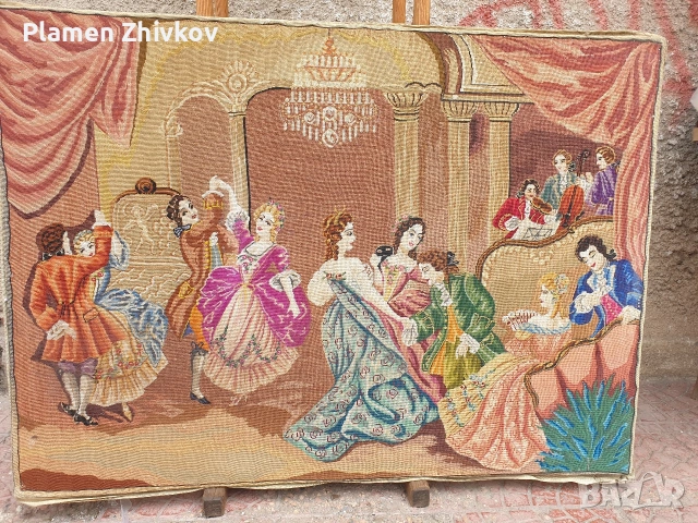 много голям стар гоблен 110 см х 78 см, снимка 3 - Антикварни и старинни предмети - 54483956