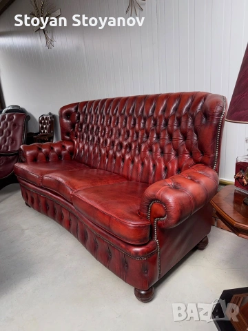Chesterfield/Честърфилд Класически кожен диван – Бордо, снимка 8 - Дивани и мека мебел - 55281594