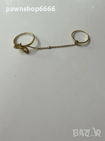 Златен двоен пръстен с верижка 14К - 2,27 грама, снимка 3 - Пръстени - 54190970