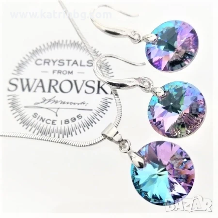 Комплект бижута Swarovski Vitral Light – колие и обеци с цветни кристали, снимка 3 - Бижутерийни комплекти - 54719166