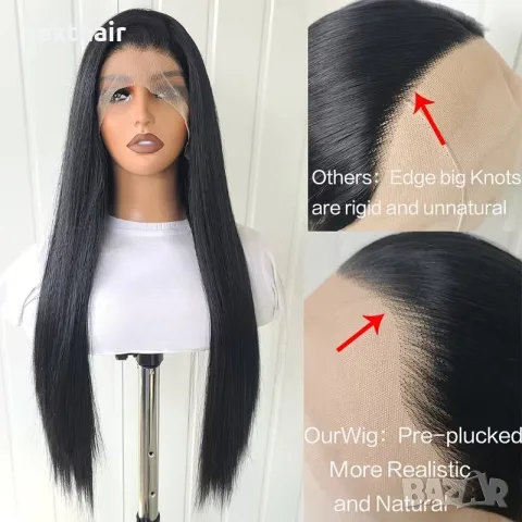 Черна права перука 70 см с дантелена зона 13x4 Lace Front, снимка 3 - Аксесоари за коса - 55402346