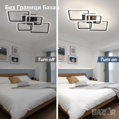 Нов полилей LED плафон 84 см 60W черен 4 квадрата с дистанционно и димиране Лампа таван, снимка 9 - Лампи за таван - 55113468