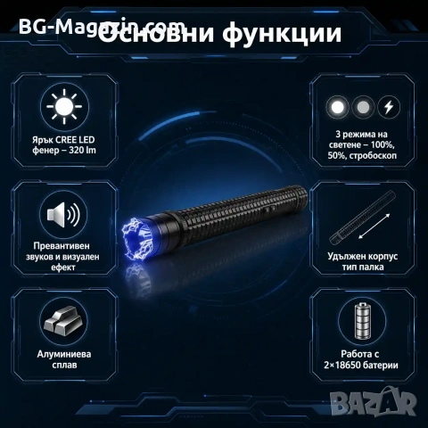 Мощен електрошок с LED фенер палка за самоотбрана кучегон акумулаторен зареждащ се защита кучета, снимка 2 - Оборудване и аксесоари за оръжия - 51014814