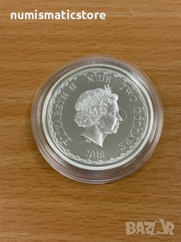 Ниуе 2018 - 2 долара - Два дракона, 1 OZ - Сребърна монета, снимка 3 - Нумизматика и бонистика - 54497059