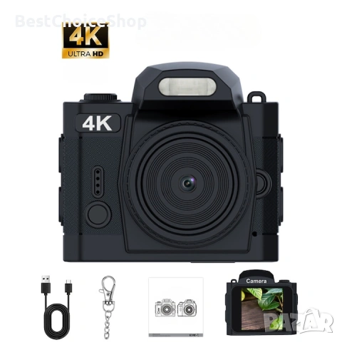 мини цифров фотоапарат 64 мегапиксела, 4K HD, 64 GB памет, LED светкавица