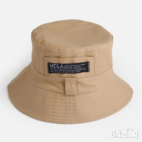 Мъжка шапка тип bucket памучна бежова_1261216