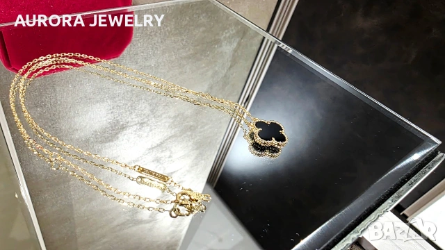 Van Cleef & Arpels VCA Gold Black Onyx Vintage Alhambra Clover Дамско Колие, снимка 3 - Колиета, медальони, синджири - 54539346