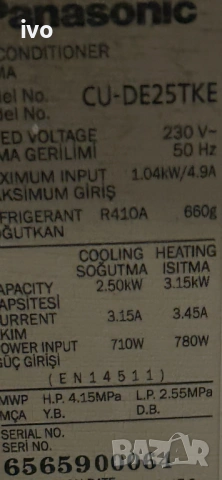 Климатик Panasonic 9 BTU, снимка 2 - Климатици - 54509908