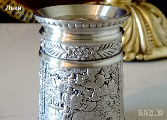 Калаена чаша за ракия с пастирски картини. , снимка 5 - Антикварни и старинни предмети - 54271375