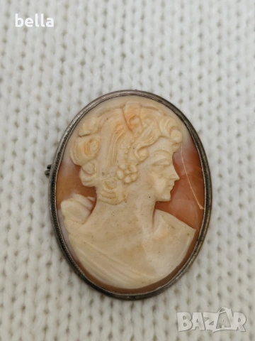 Сребърна стара брошка и медальон- камея, проба 800, снимка 3 - Антикварни и старинни предмети - 54162948