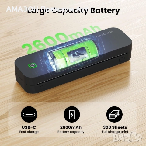 ByteCintia D80 Преносим Bluetooth термопринтер/поддържа А4/4/3/2”/Android/iOS/лаптоп/без мастило, снимка 6 - Друга електроника - 54686884