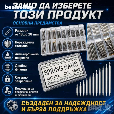 Комплект патенти за часовници 18-22мм стоманени щифтове за каишки ремонт часовникари инструмент, снимка 5 - Други инструменти - 54110007