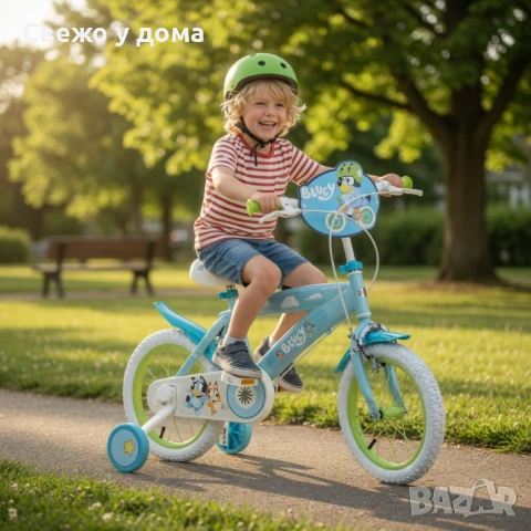 Детски велосипед Bluey 16" със спомагателни колела – светлосин, за деца 5–7 години, снимка 9 - Велосипеди - 54790512