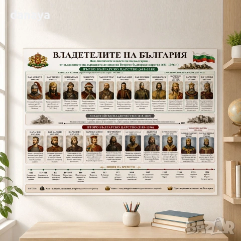6860 Образователно табло Владетелите на България, А3, ламинирано, снимка 3 - Ученически пособия, канцеларски материали - 55267957