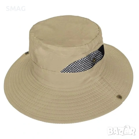 Мъжка bucket шапка бежова с мрежа и копчета_1224691