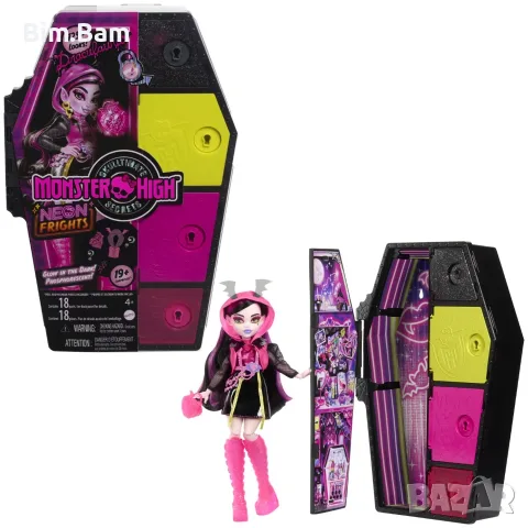 Оригинална кукла Monster High Neon Frights - Draculaura / 19+ изненади