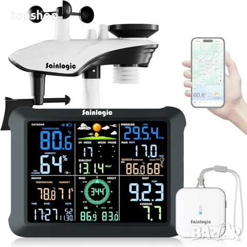 Професионална смарт метеорологична станция Sainlogic SA9 Plus (Wi-Fi, Bluetooth, 7-в-1 сензор)  