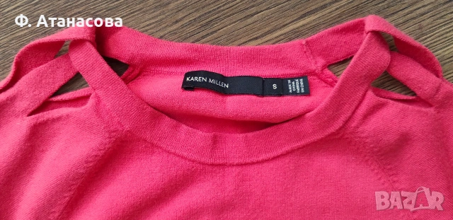 Оригинален пуловер KAREN MILLEN вискоза коралов цвят, р-р XS-S, перфектен