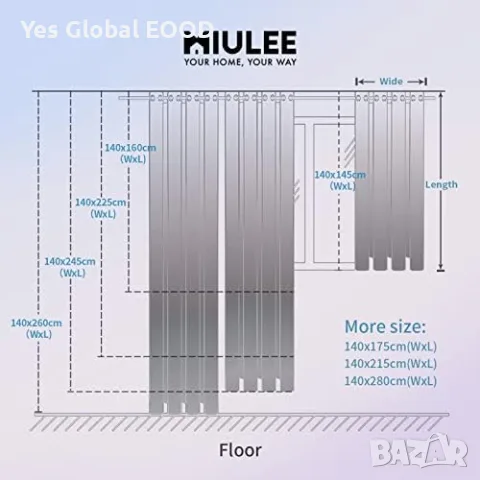 MIULEE воал пердета 140x160 см с халки – 2 бр., светлосиви, снимка 4 - Пердета и завеси - 55623026