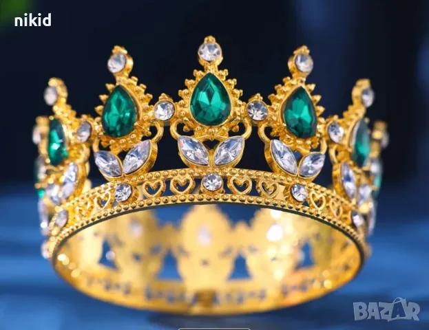 Златна сребърна корона с различен цвят камъни декор украса за торта и дамска детска принцеса парти, снимка 10 - Други - 50076120