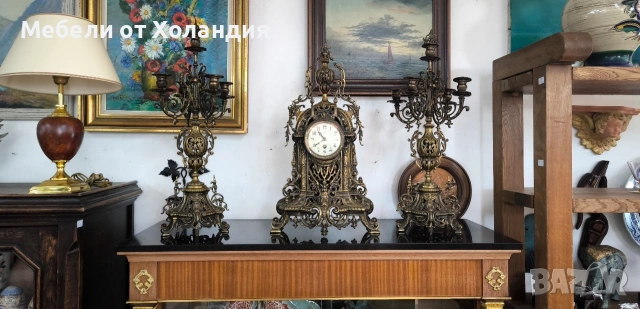 Френски каминен часовник с 2 свещника 