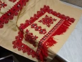 традиционна българска покривка (каре) с ръчна бродерия, често изработвана върху плат панама 86х82см, снимка 6