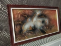 Авторска Картина Двойка Коне, 20x40 см (без рамката), Теника Смесена, Пластмасова рамка, Иван Тодоро, снимка 3