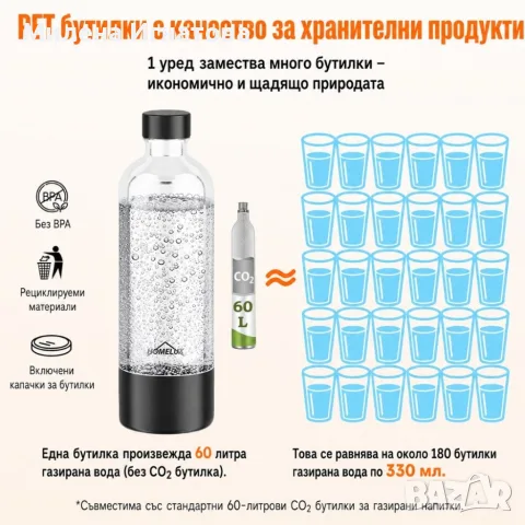 Електрически уред за газирана вода с тъч управление и 3 степени на газиране + BPA Free PET бутилка, снимка 4 - Други - 55603797