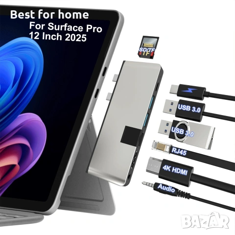 Докинг станция за Surface Pro 12, хъб за Surface Pro 12 с 4K HDMI, USB-C Thunderbolt 4 