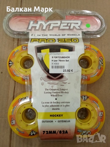 ​Комплект колелца за ролери Hyper Pro 250 (4 броя) – 72mm / 82A