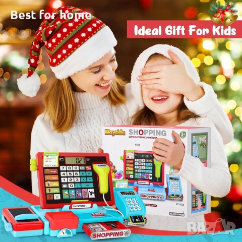 52 бр. играчка касов апарат за деца със звукова музика/скенер/микрофон/кредитна карта/пари за игра, снимка 7 - Други - 54127330
