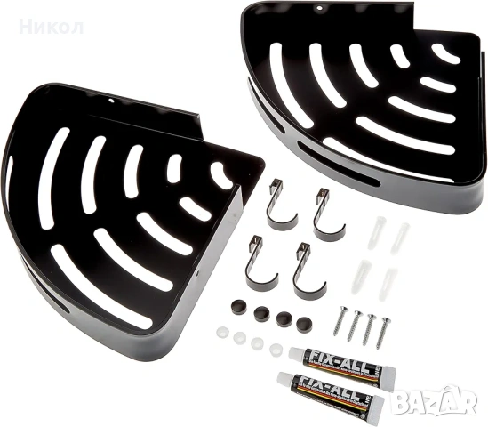 Черен рафт за баня 2 бр, с 4 регулируеми куки, неръждаема стомана, хромиран, баня, тоалетна, кухня, снимка 4 - Етажерки - 54042595