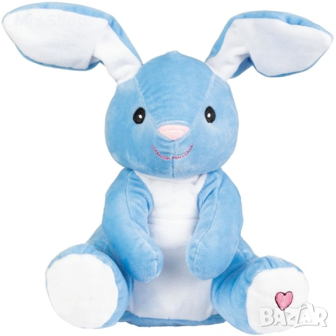 Плюшена играчка, Lupilu, Заек, 25 см, 377 гр, със звук, подвижни уши, син