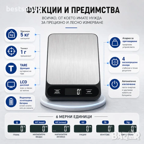 Професионална кухненска везна електронна до 5 кг за кафе храна кухня, снимка 2 - Други - 48389053