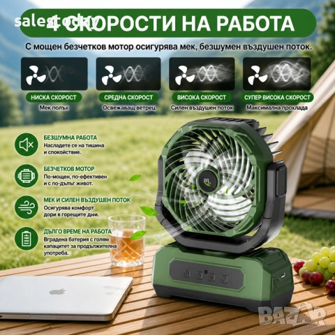 Преносим вентилатор с дистанционно + LED светлина, снимка 4 - Вентилатори - 33540336