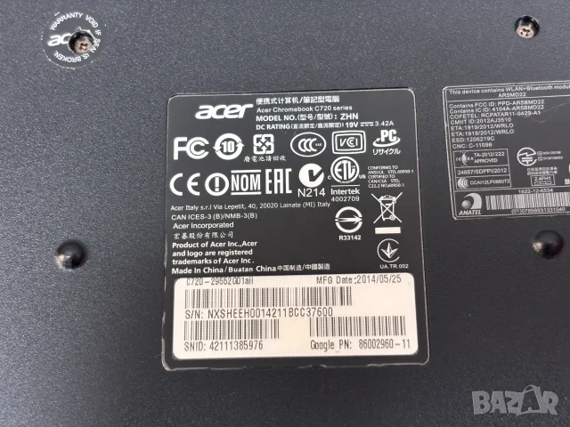 ЛАПТОП Acer Chromebook C720 ZHN Celeron N957U 2GB 16GB 1366x768 клас A - Chrome OS, снимка 15 - Лаптопи за дома - 55509851